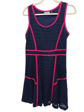 Cynthia Rowley Navy Eyelet Tank Dress with Hot Pink Trim